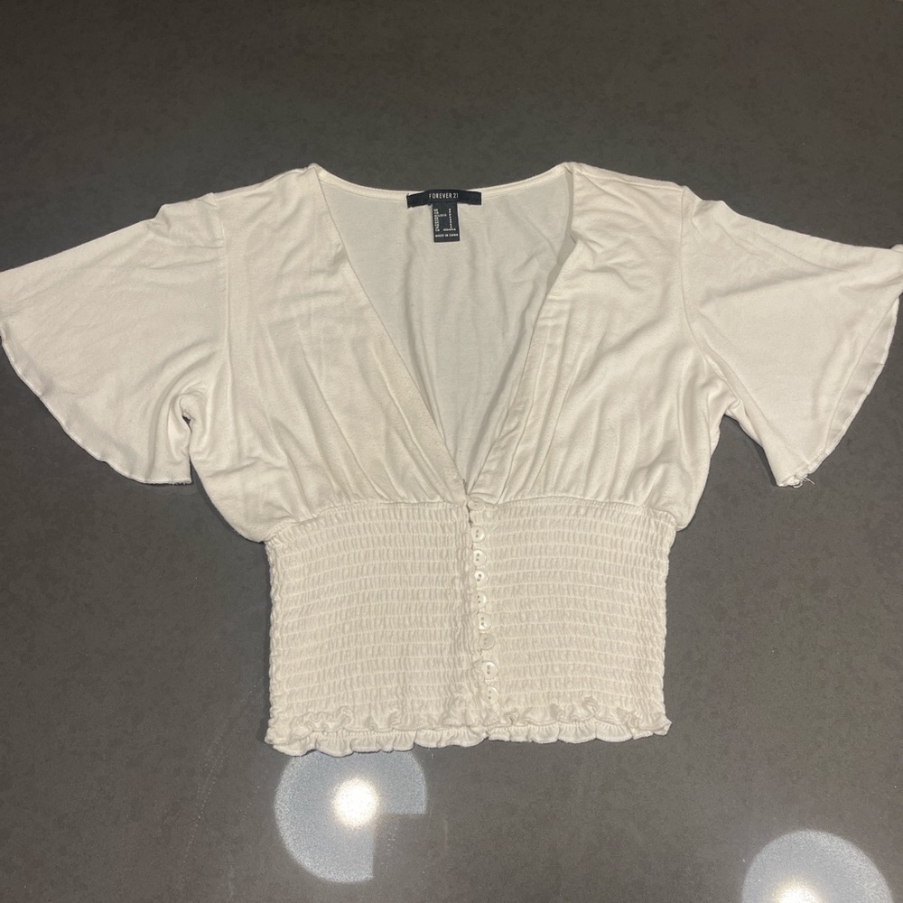 Forever 21 White Smocked Blouse